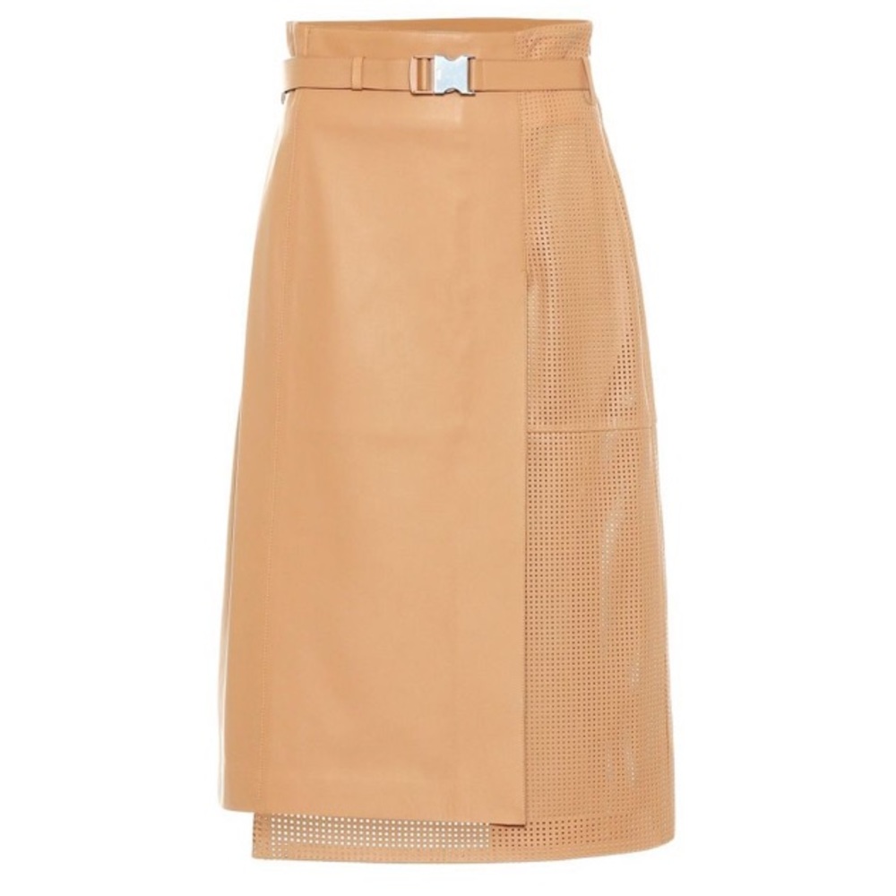 Fendi Asymmetrical Perforated Leather Wrap Skirt